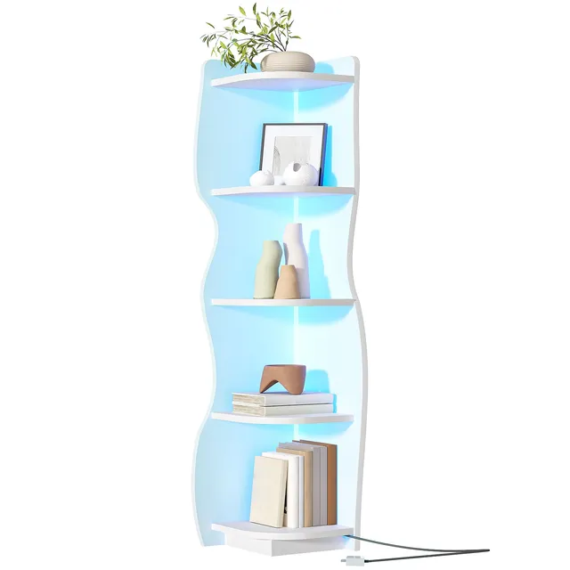 hoobro-biblioth-que-angle-5-niveaux-blanche-led image 1