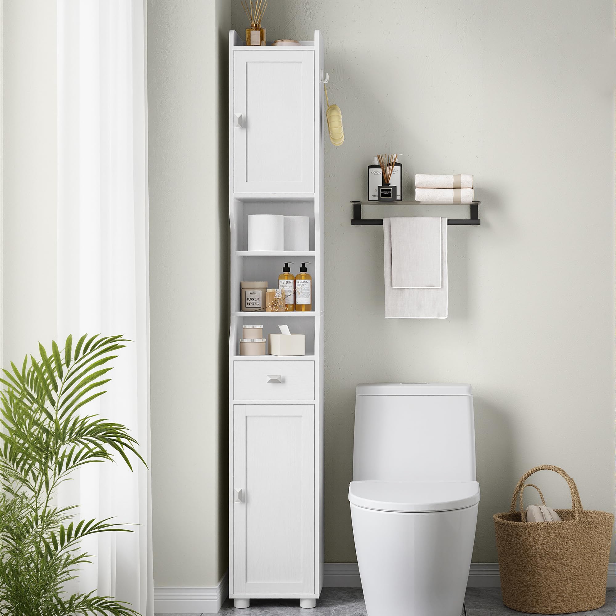 hexcelen-meuble-salle-de-bain-troit-28x28x180-blanc-tiroir image 4