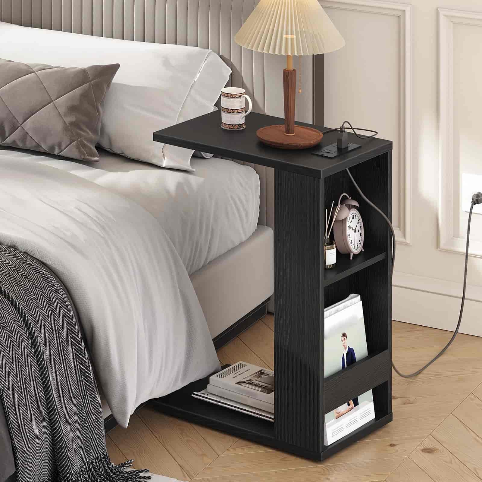 hoobro-table-d-appoint-en-c-noire-avec-station-de-charge-salon image 4