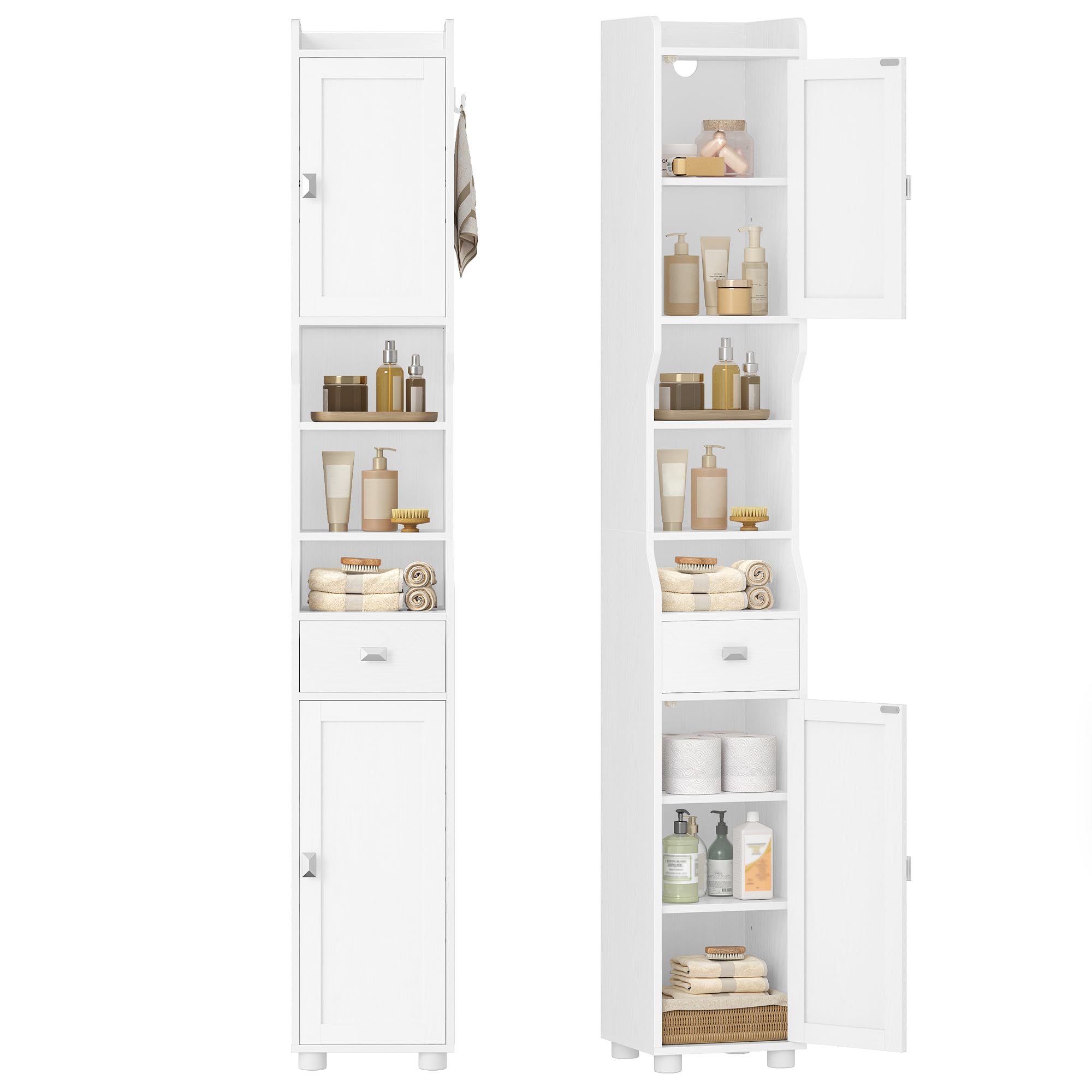 hexcelen-meuble-salle-de-bain-troit-28x28x180-blanc-tiroir image 1