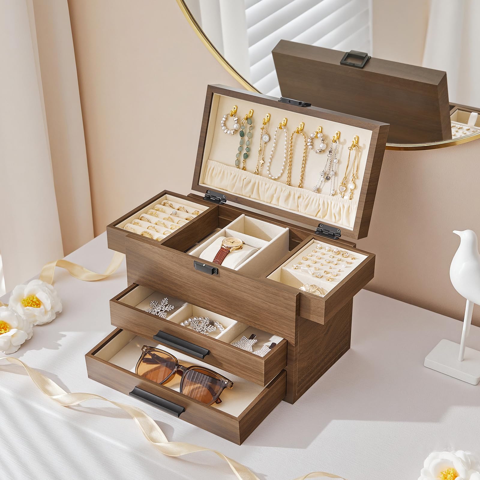 hoobro-jewelry-boxes-4-tiroirs-bo-te-bijoux-noyer image 2
