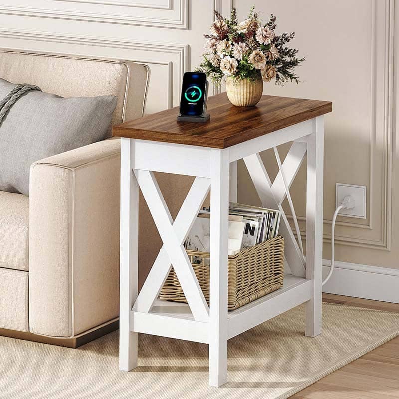 hoobro-table-chevet-bout-canap-blanc-prise-usb-2-niveaux image 2