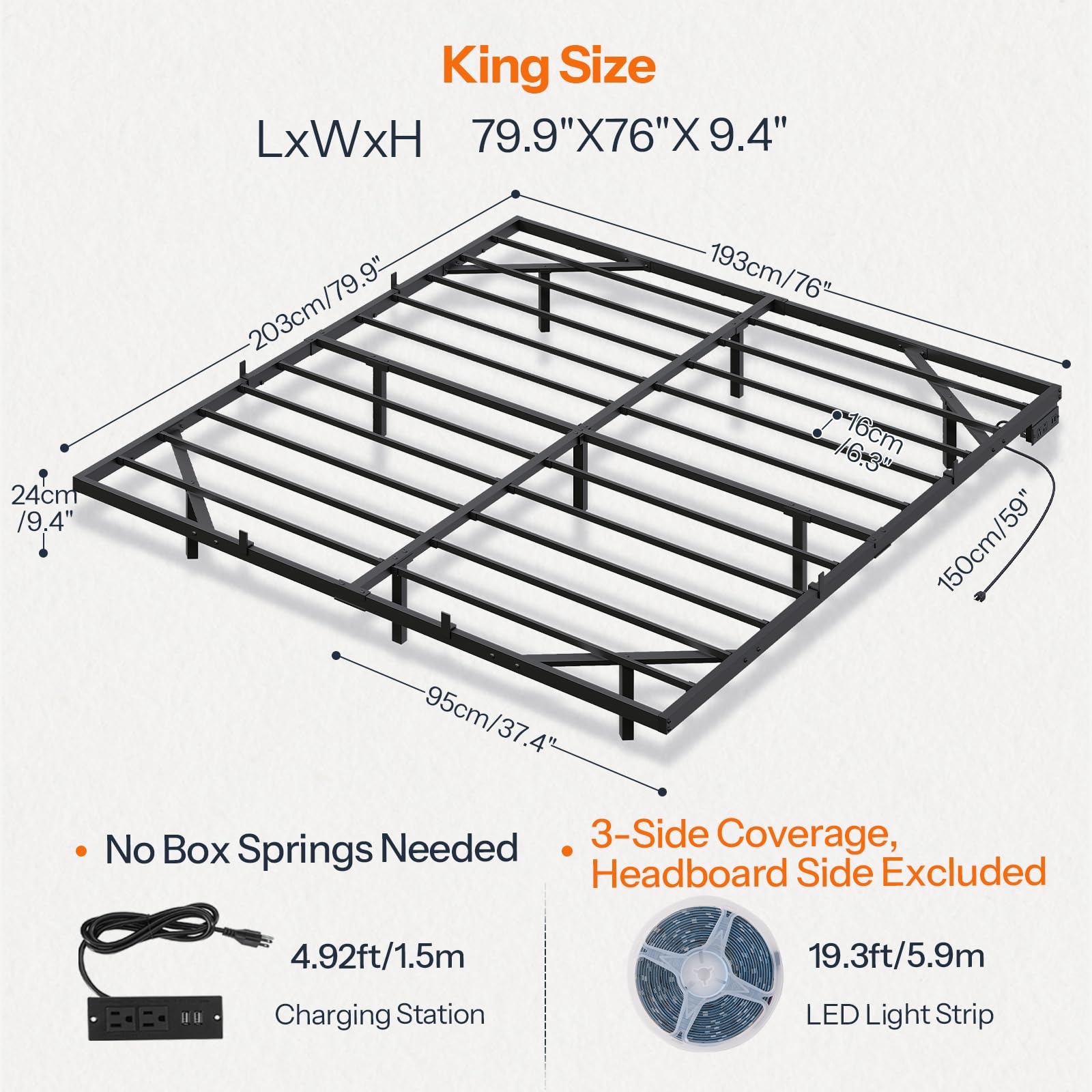 hoobro-bed-frames-lit-king-size-led-noir-avec-prises image 1