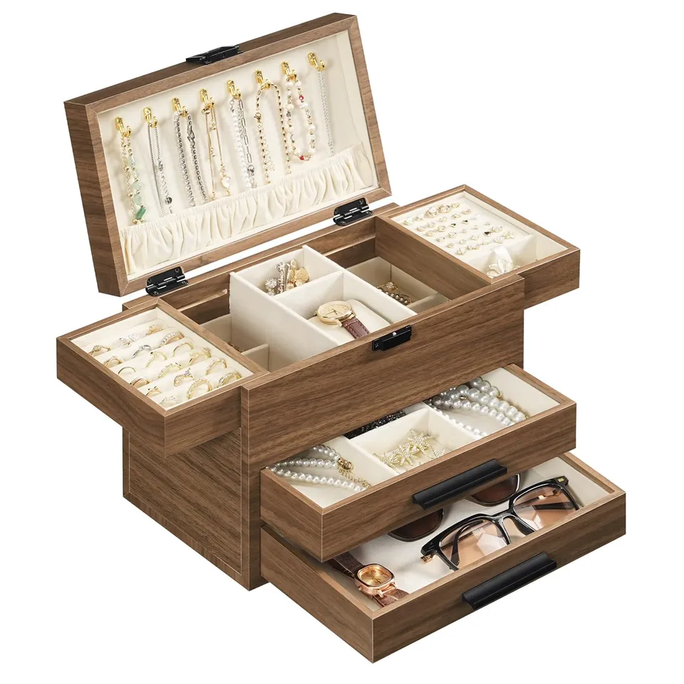 hoobro-jewelry-boxes-4-tiroirs-bo-te-bijoux-noyer image 1