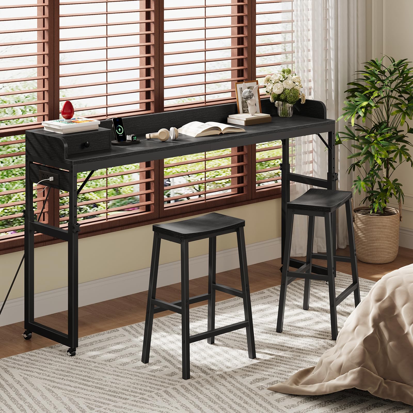 hoobro-bb180uddn01-table-de-lit-noire-roulettes-prise image 3