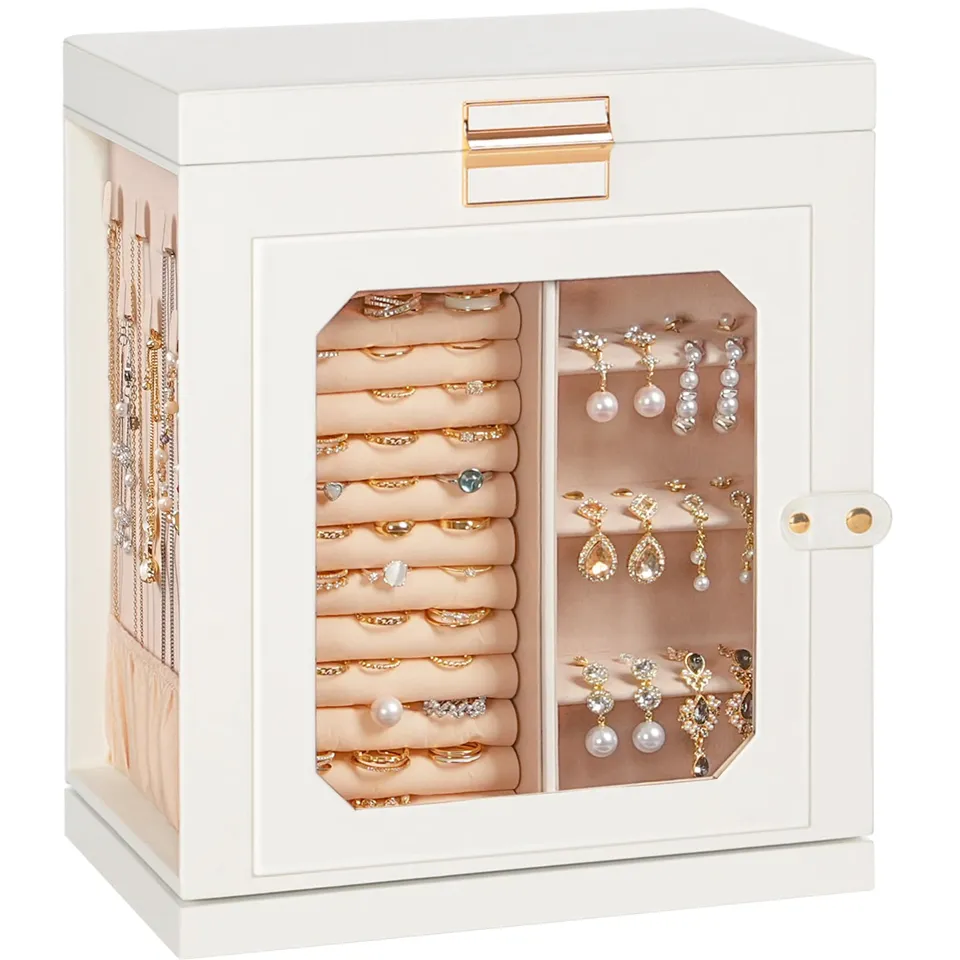 hoobro-jewelry-boxes-bo-te-bijoux-blanche-pivotante-6-tiroirs image 1
