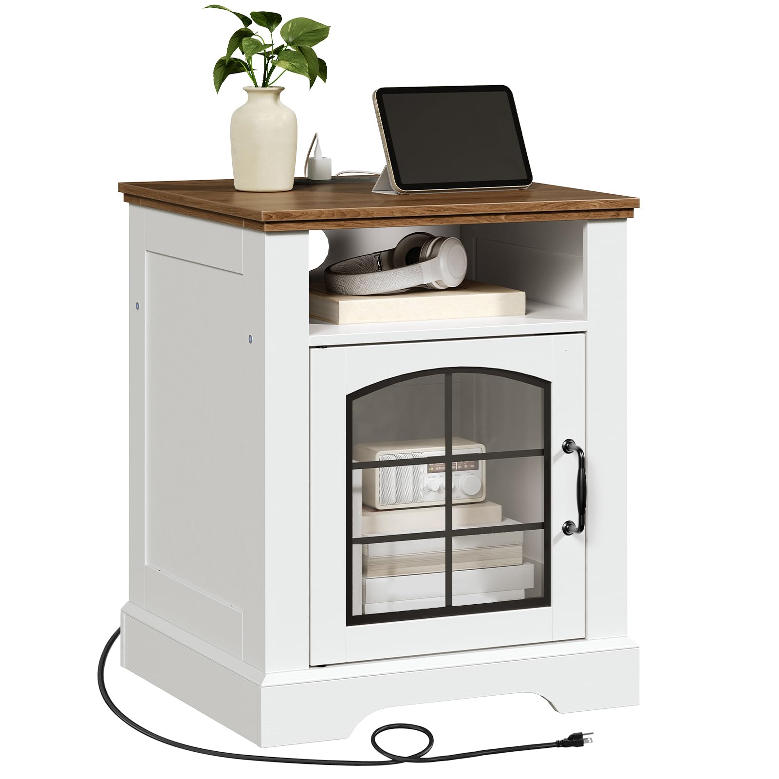 hoobro-nightstands-table-de-nuit-blanche-prise-usb-44-cm image 1