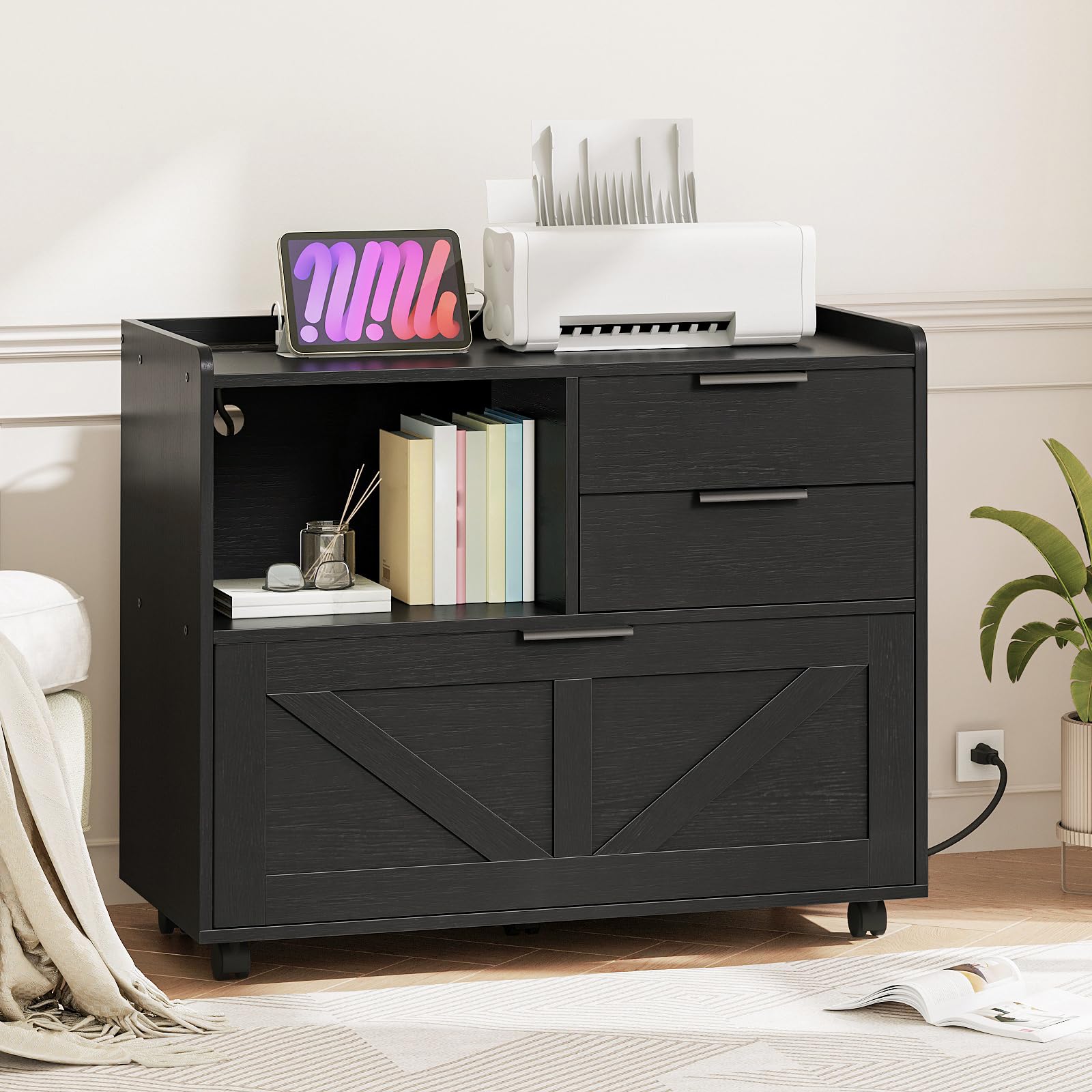hoobro-caisson-de-bureau-noir-roulettes-avec-prise image 2