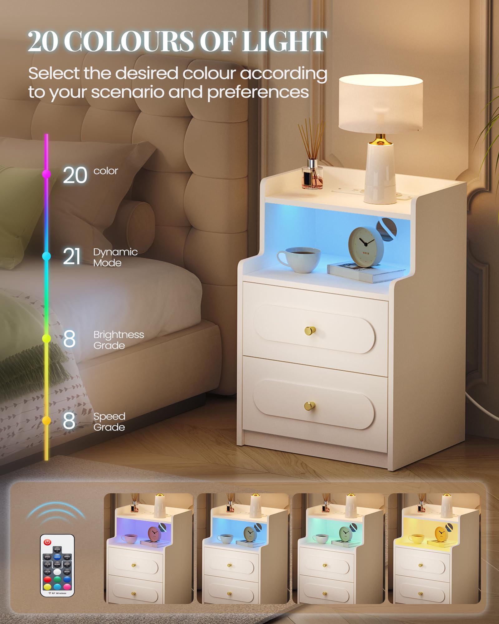 hexcelen-table-de-chevet-led-blanc-usb-2-tiroirs image 5