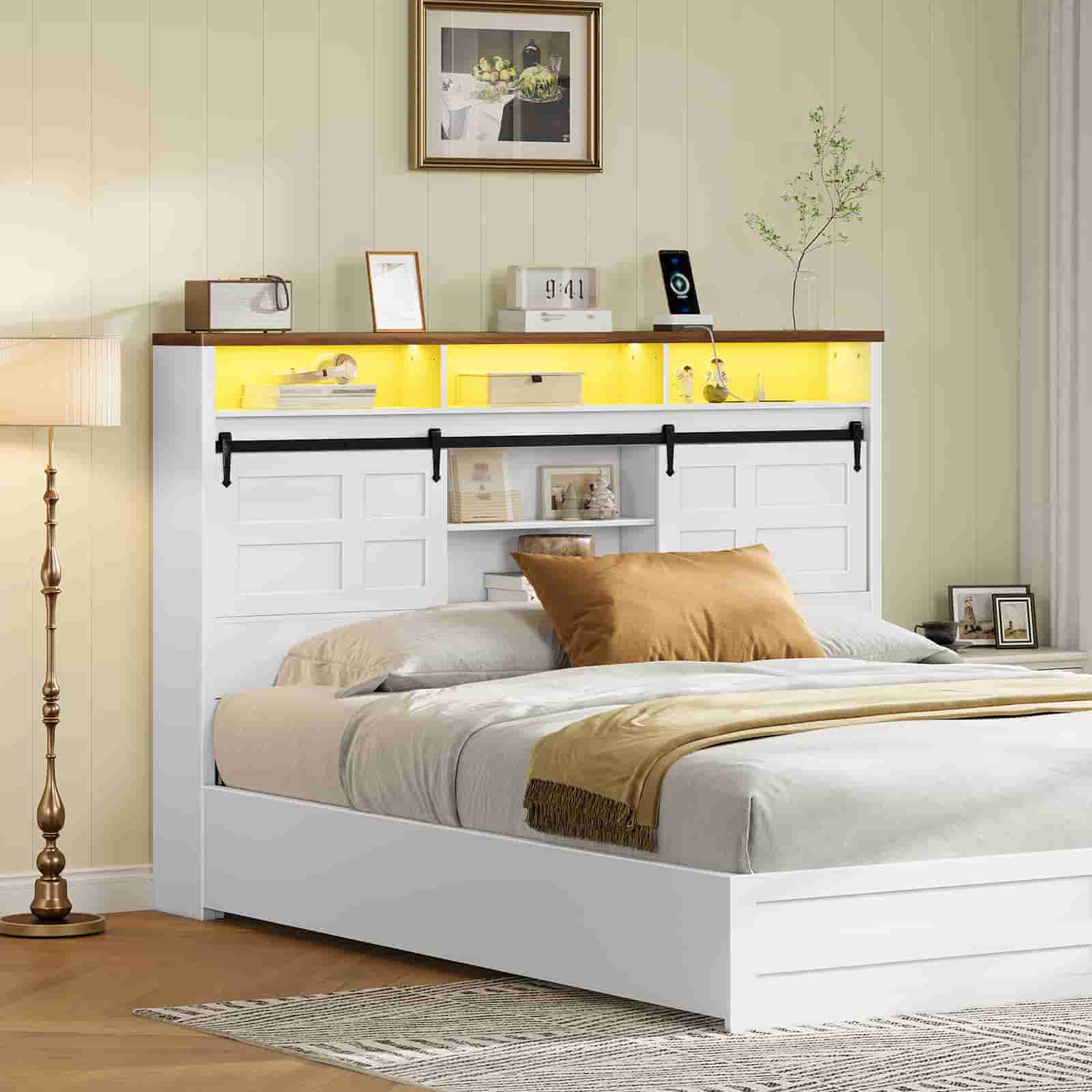 hoobro-t-te-de-lit-blanche-avec-led-et-prises image 4