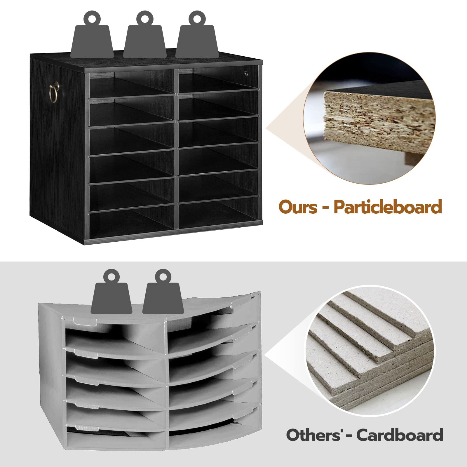 hoobro-meuble-bureau-trieur-courrier-12-casiers-noir-ajustable image 6
