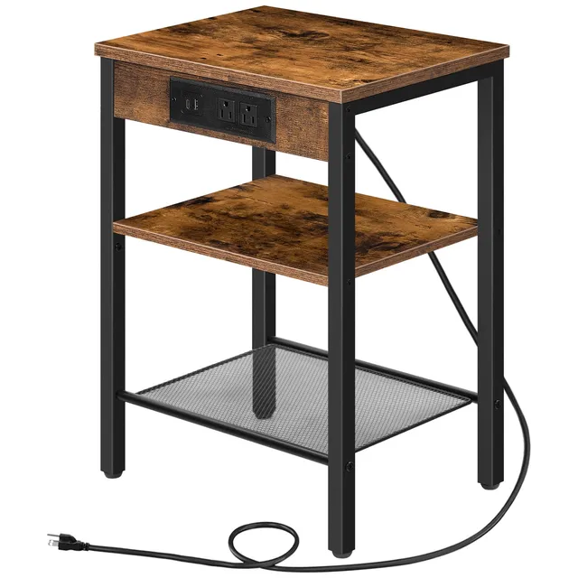 hoobro-side-tables-3-niveaux-table-appoint-marron-usb image 1