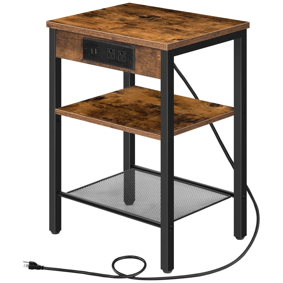 hoobro-side-tables-3-niveaux-table-appoint-marron-usb image 1