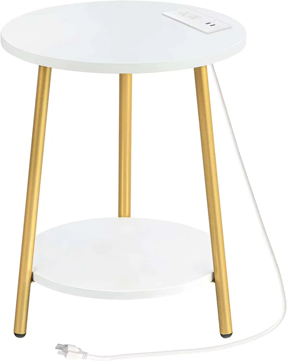 hoobro-table-d-appoint-ronde-2-niveaux-blanche-usb image 1