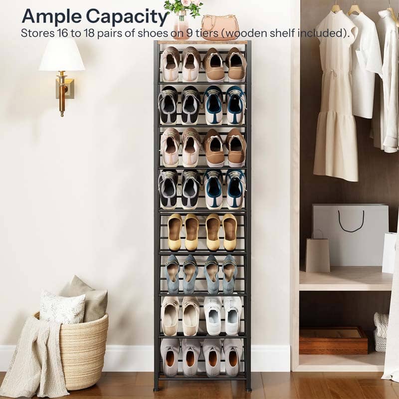 hoobro-shoe-racks-9-niveaux-meuble-chaussures-marron-inclin image 4