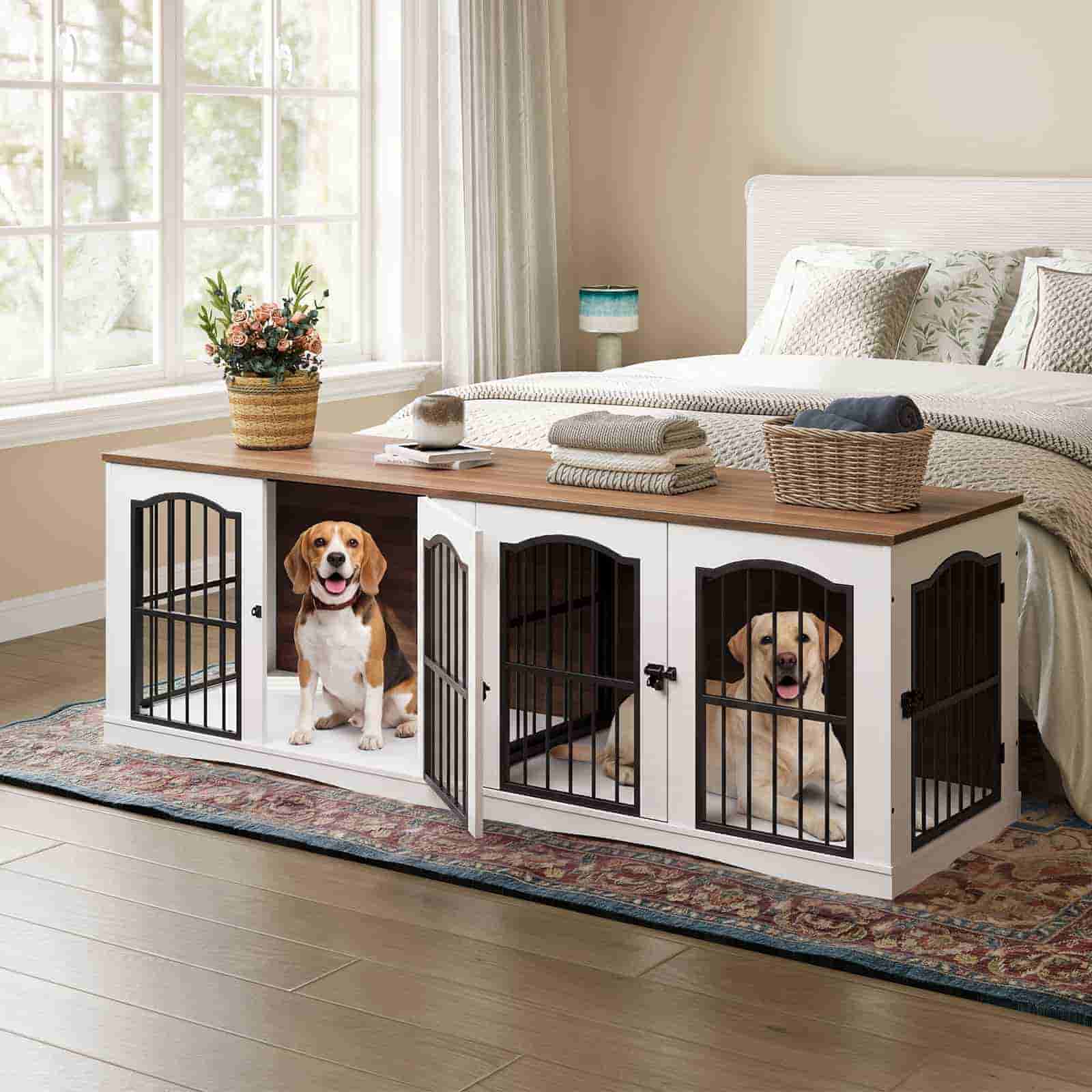 hoobro-pet-furniture-niche-chien-bois-blanche-double-avec-s-parateur image 5