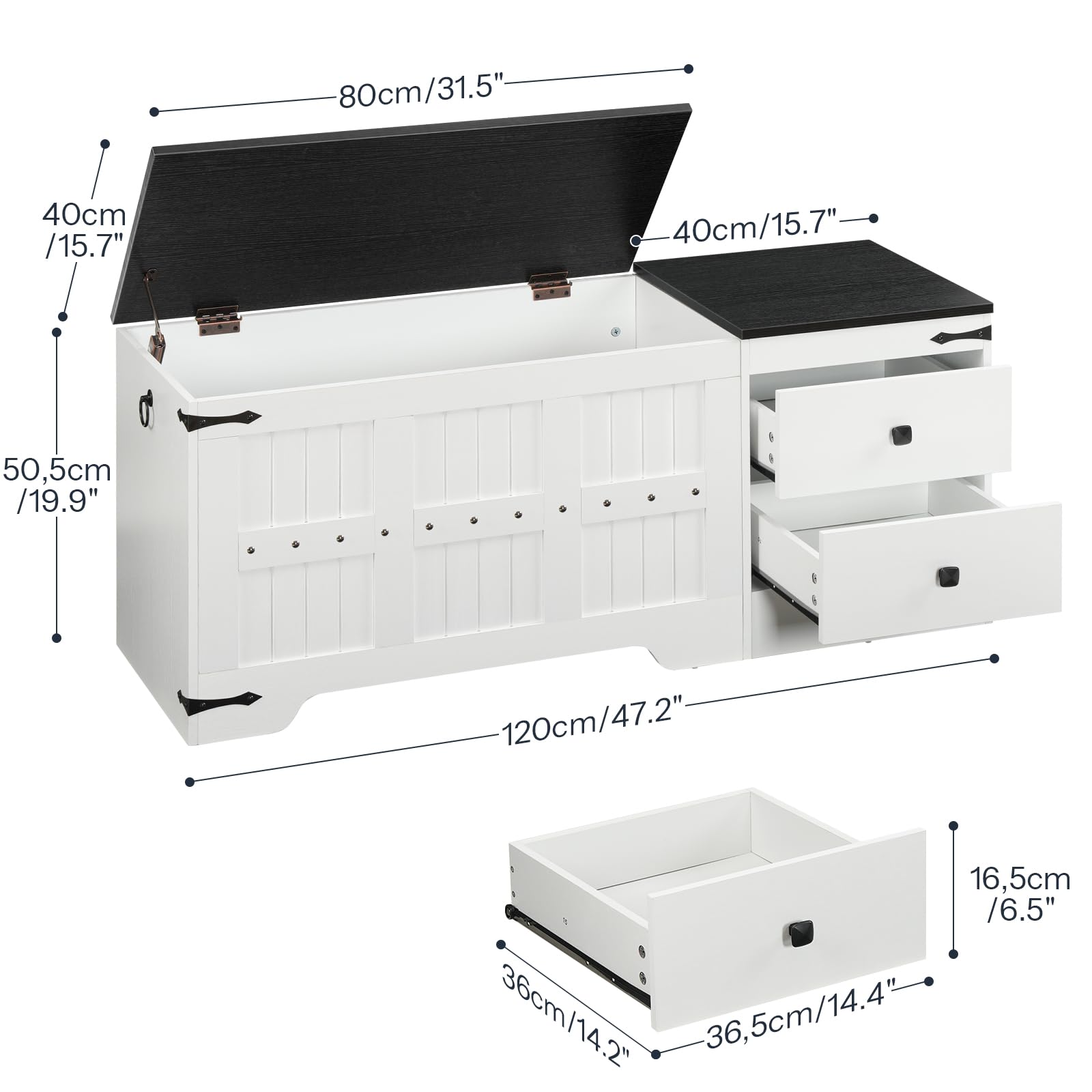 hoobro-banc-coffre-blanc-rangement-jouets-2-tiroirs image 3