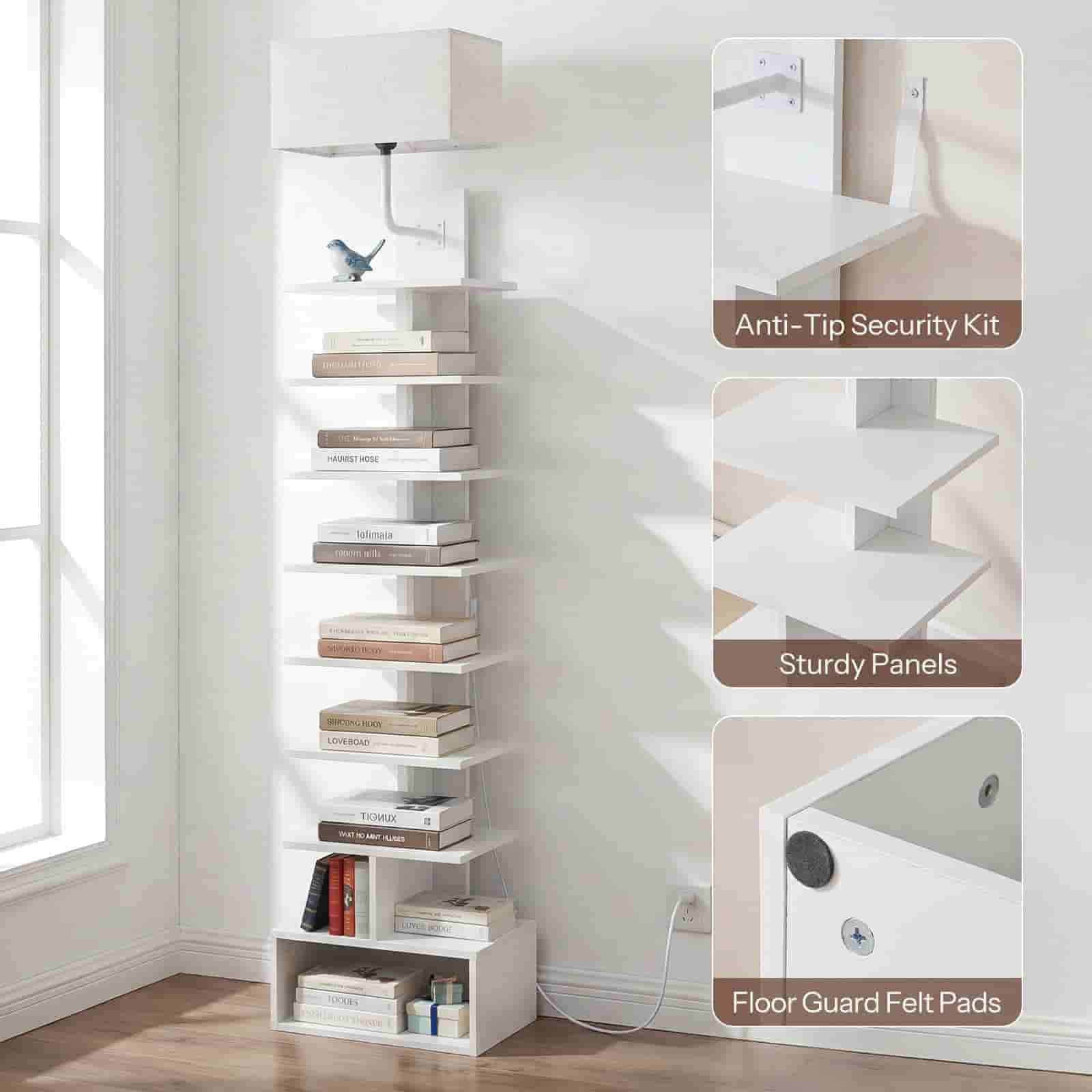 hoobro-biblioth-que-9-niveaux-blanche-avec-lampe-tissu image 7
