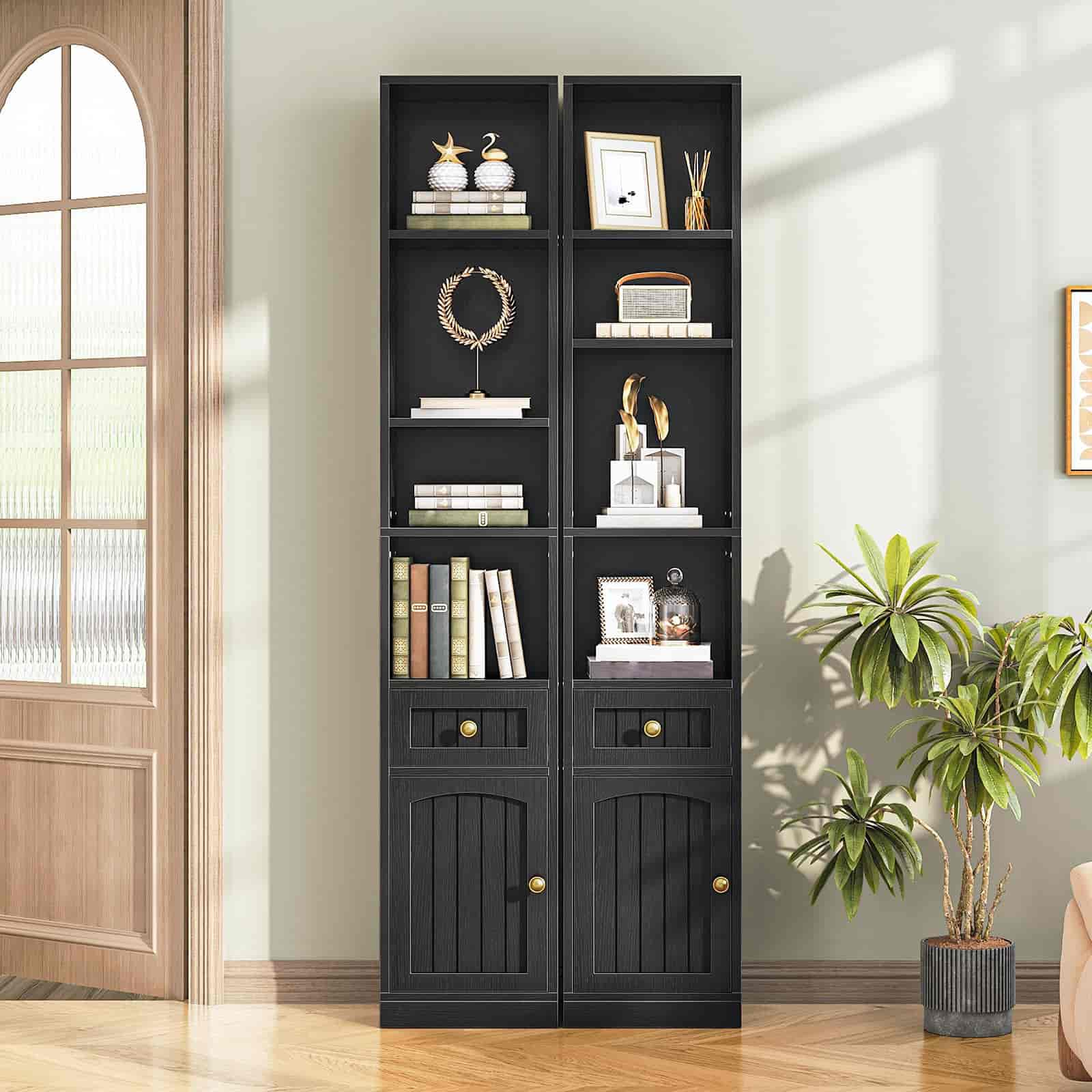 hoobro-bookshelves-biblioth-que-haute-noire-180-cm-avec-placard image 8