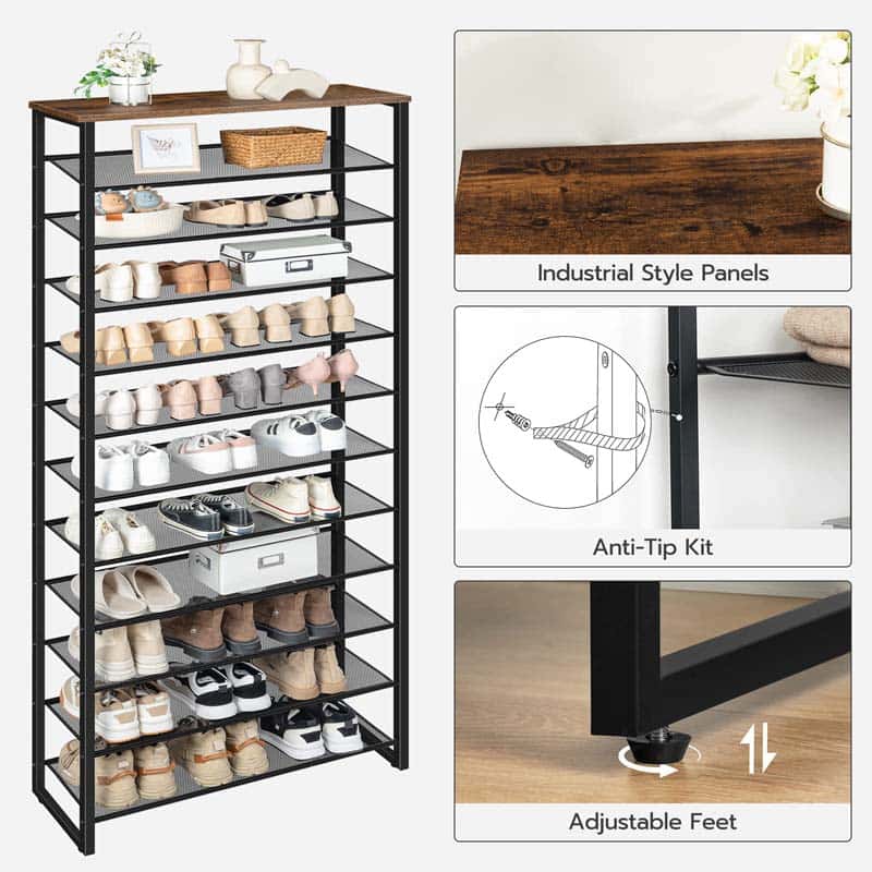 hoobro-shoe-racks-meuble-chaussures-marron-12-niveaux image 8