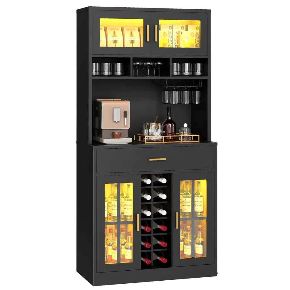 hoobro-kitchen-furniture-meuble-bar-cuisine-noir-led-porte-verres image 1