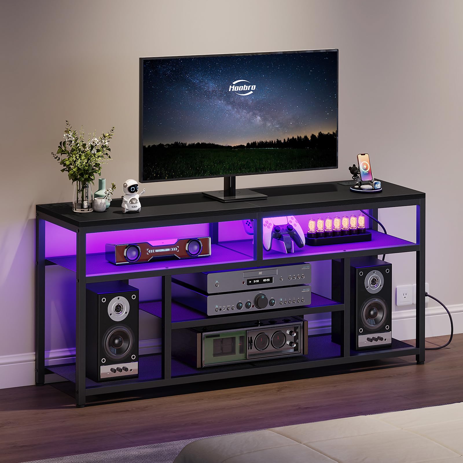 hoobro-tv-stands-meuble-tv-65-4-niveaux-led-noir-charge image 2