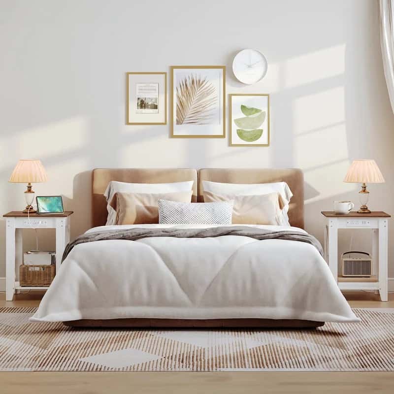 hoobro-side-tables-table-appoint-blanche-usb-2-niveaux image 5