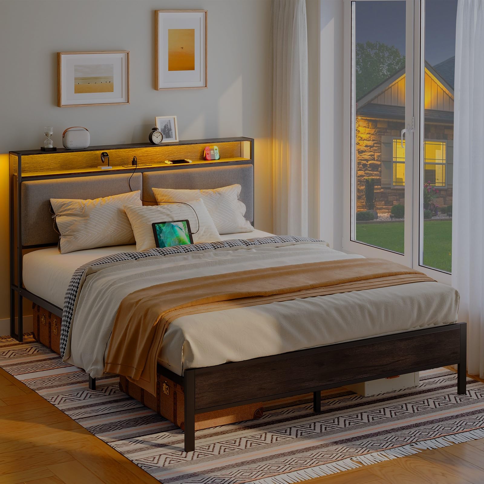 hoobro-bed-frames-cadre-de-lit-queen-gris-avec-led-et-usb image 5