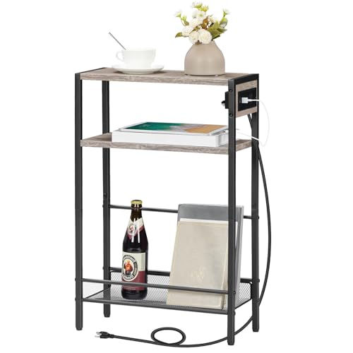 hoobro-side-tables-table-d-appoint-troite-greige-avec-prise image 1