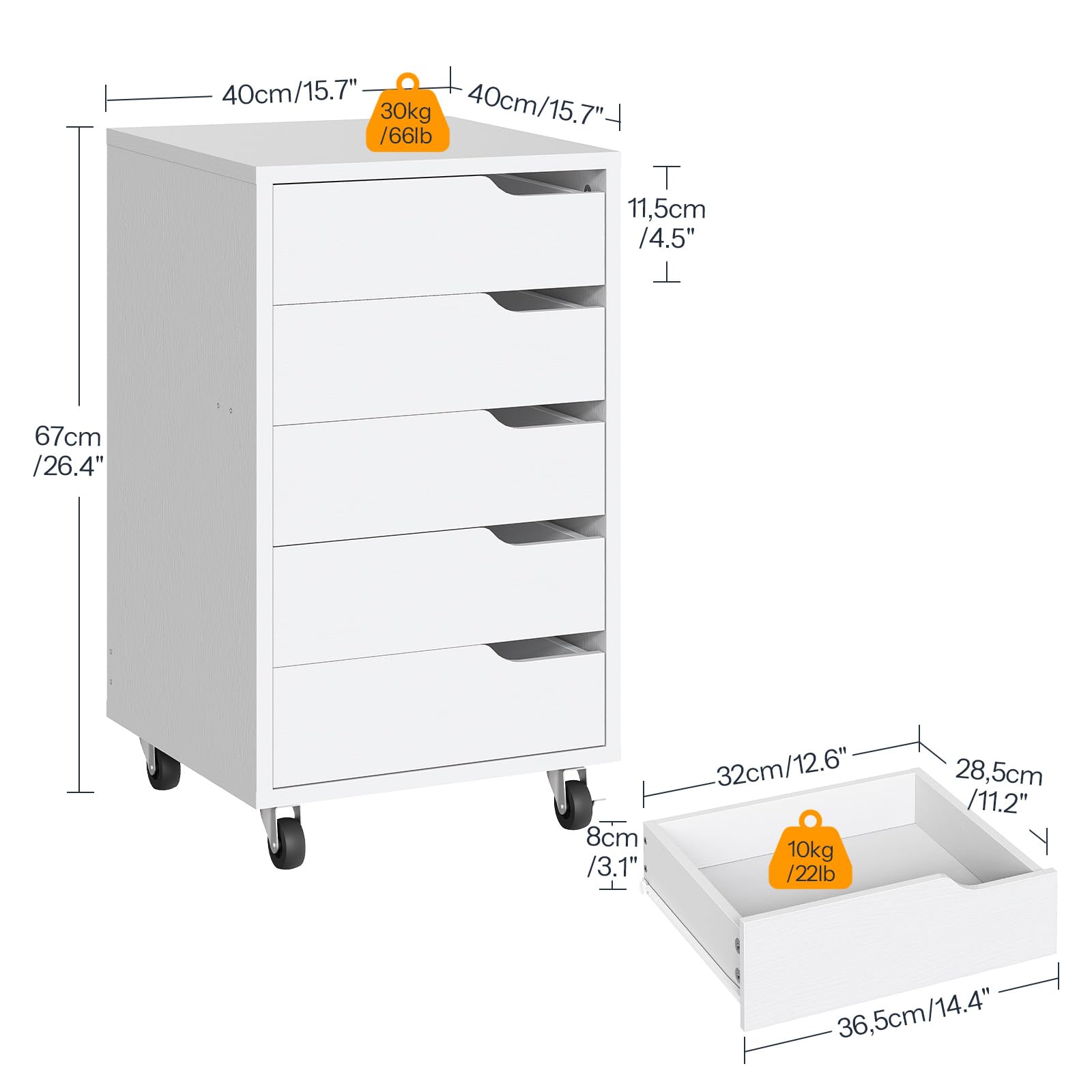 hoobro-caisson-de-bureau-mobile-5-tiroirs-blanc-roulettes image 3