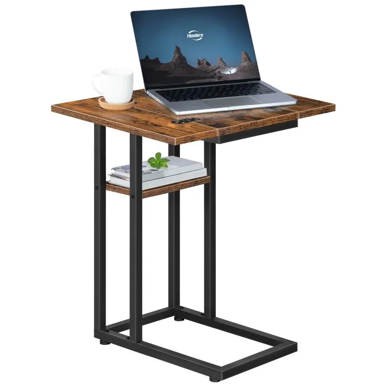 hoobro-side-tables-c-type-table-d-appoint-marron-pliable-avec-rangement image 1