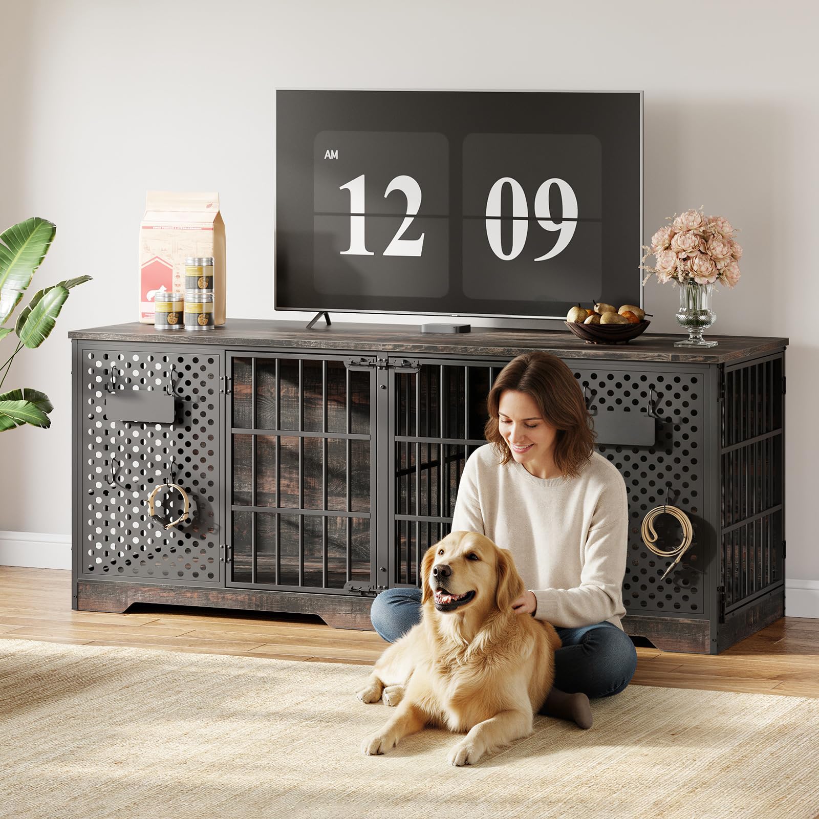 hoobro-pet-furniture-niche-chien-noire-180-cm-meuble-tv image 2