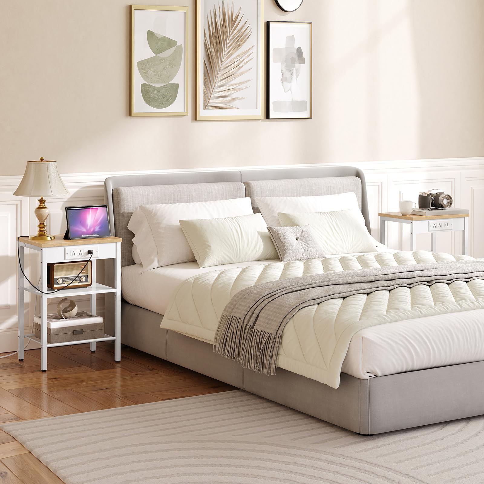 hoobro-side-tables-table-appoint-naturel-3-niveaux-usb image 5