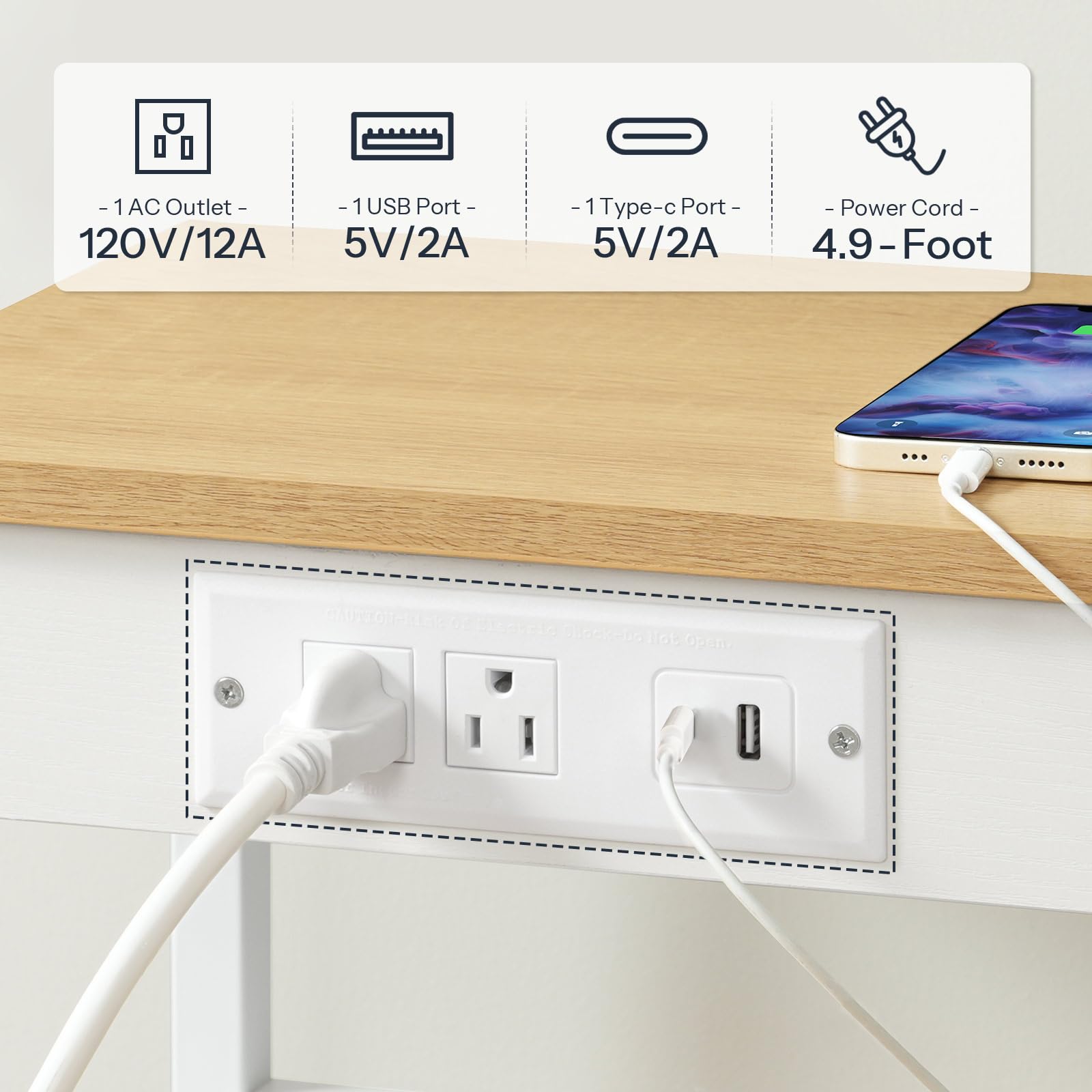hoobro-side-tables-table-appoint-naturel-3-niveaux-usb image 6