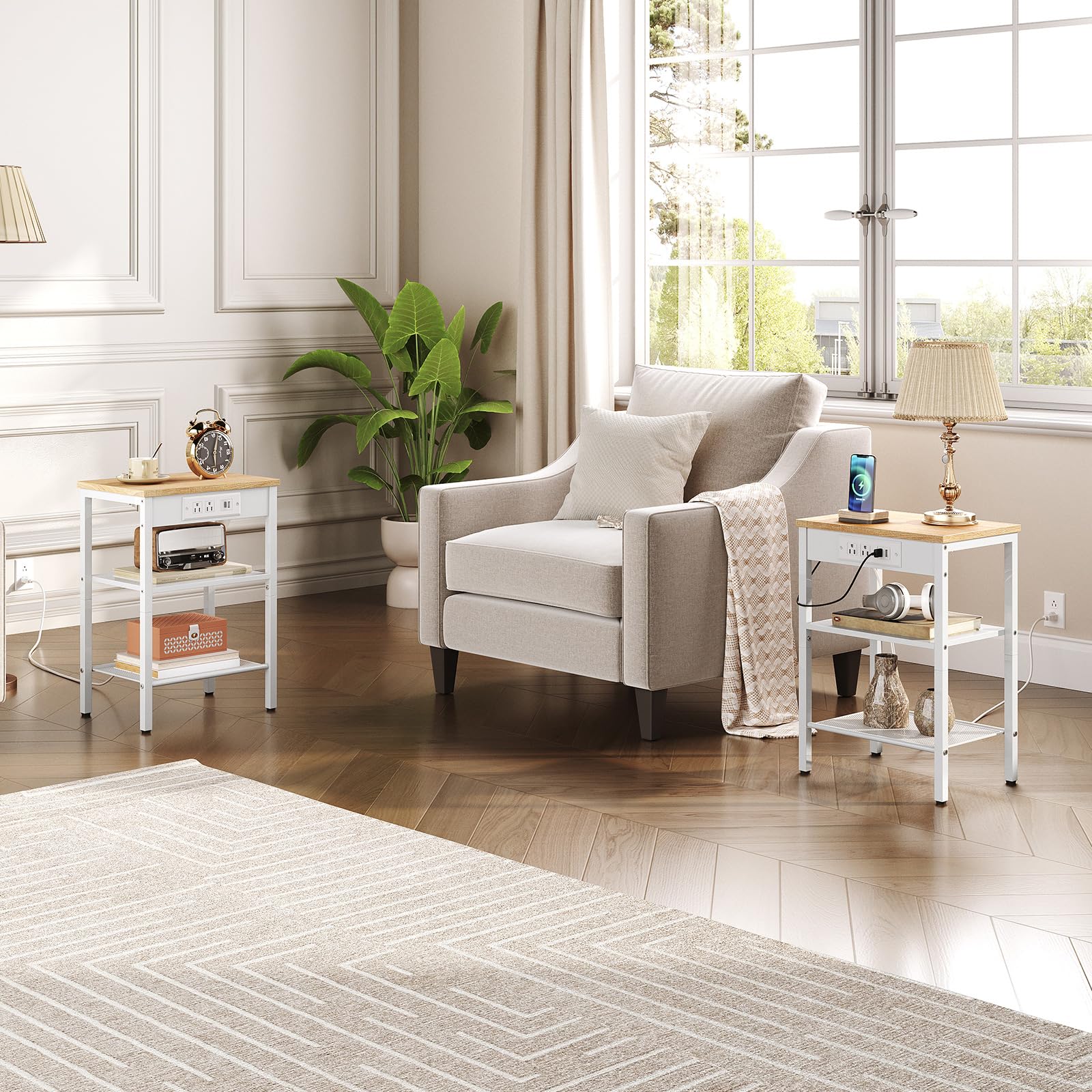 hoobro-side-tables-table-appoint-naturel-3-niveaux-usb image 7