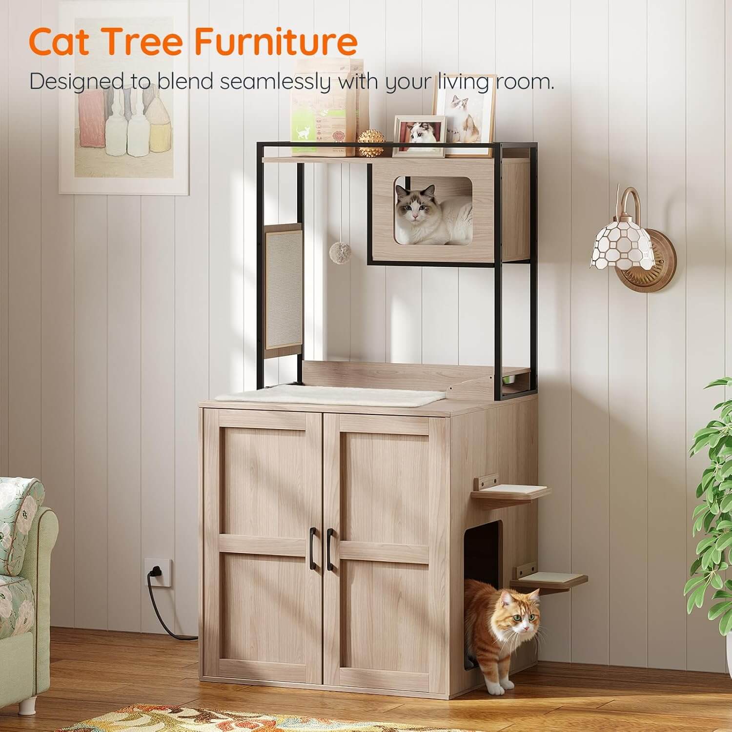 hoobro-meuble-liti-re-chat-avec-prise-naturel-arbre-chat image 2