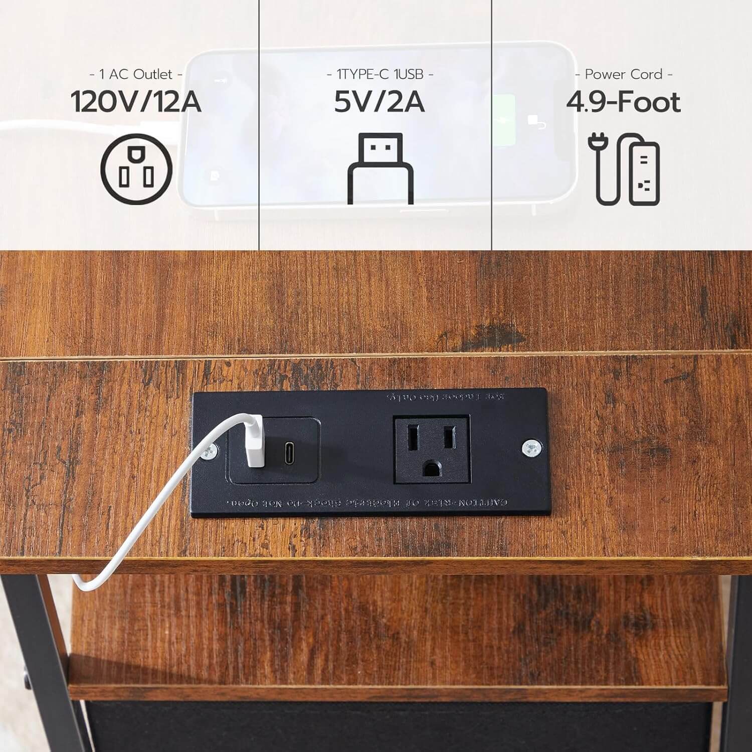 hoobro-side-tables-table-d-appoint-troite-marron-usb image 4