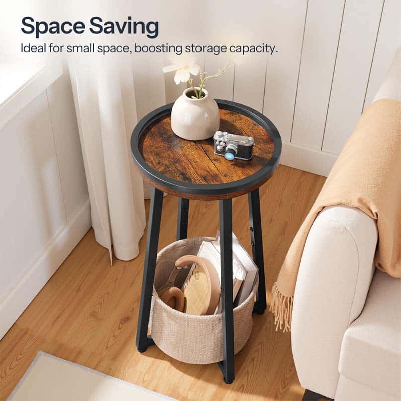 hoobro-side-tables-table-d-appoint-ronde-marron-panier-tissu image 7