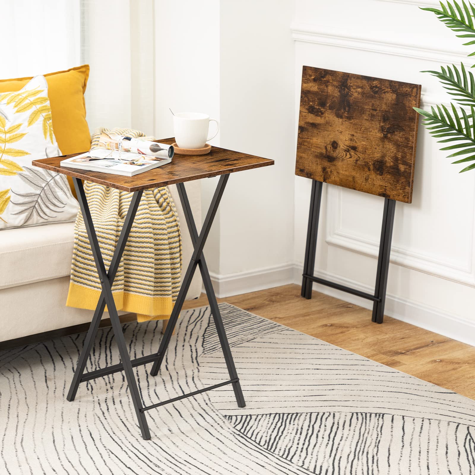 hoobro-tv-tray-tables-pliantes-marron-lot-de-2-plateaux-tv image 2
