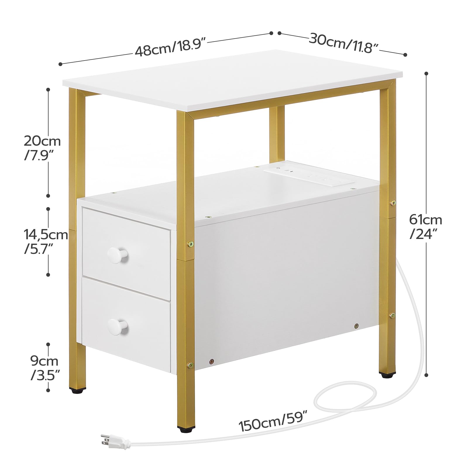 hoobro-side-tables-table-appoint-blanche-2-tiroirs-usb-dw541bz01 image 3