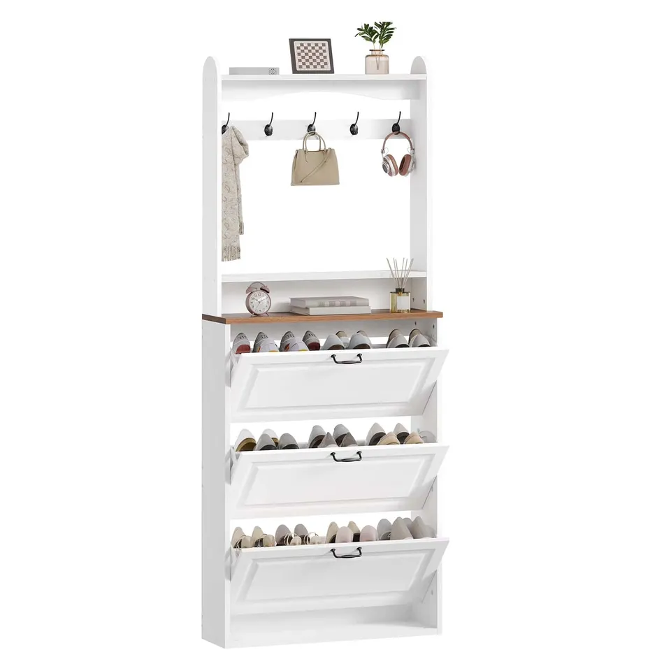 hoobro-hall-trees-vestiaire-blanc-5-crochets-range-chaussures image 1