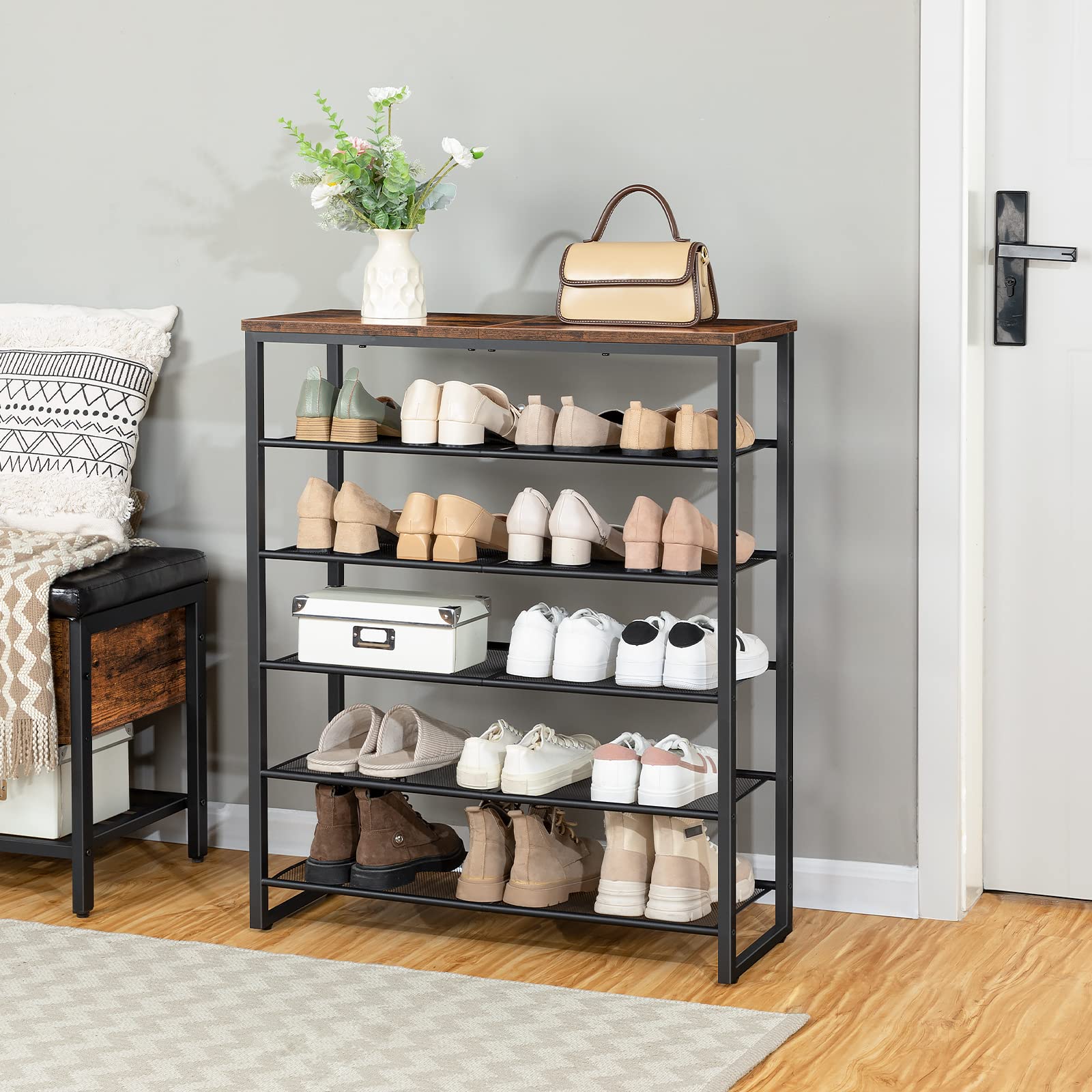 hoobro-shoe-racks-6-niveaux-meuble-chaussures-marron-18-24-paires image 6