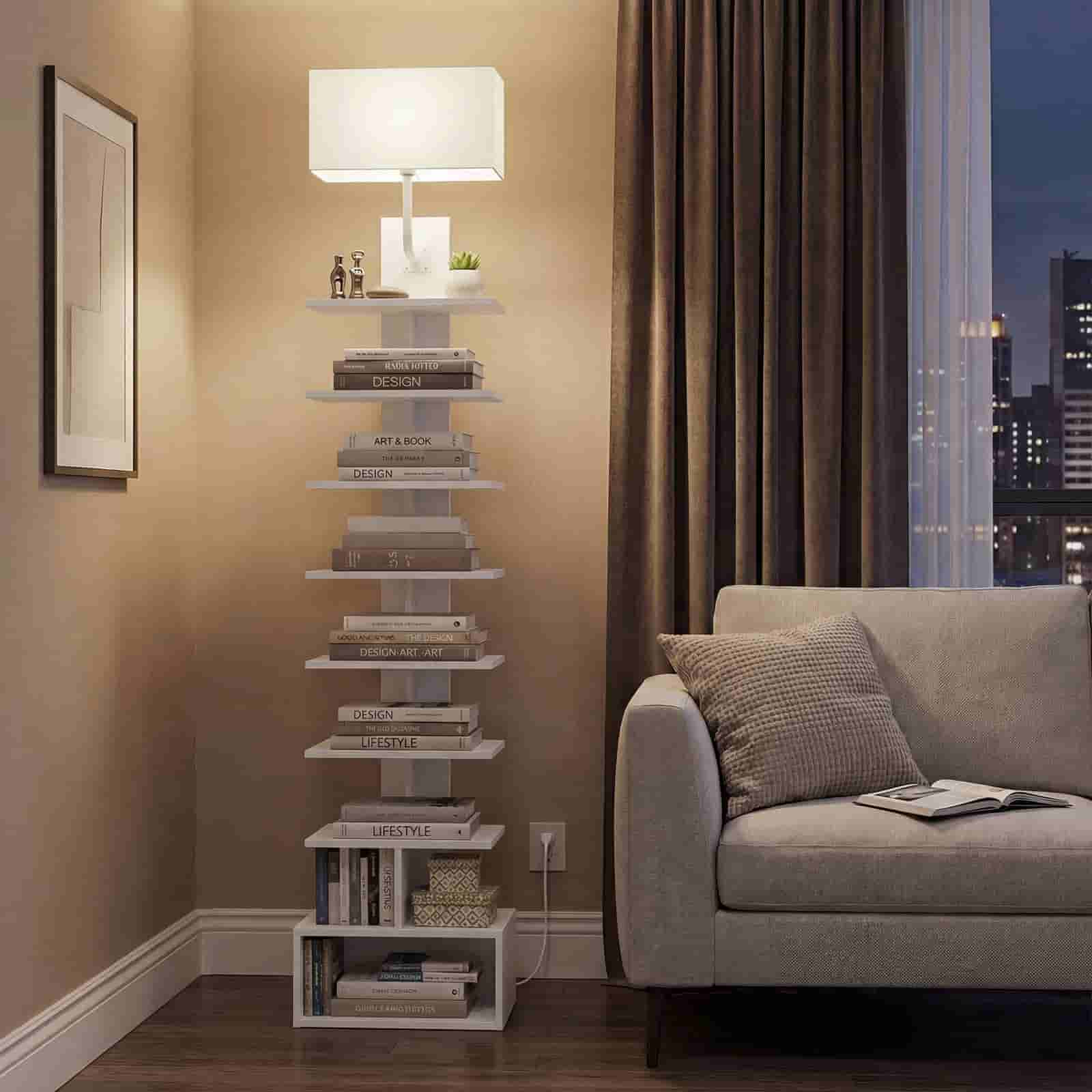 hoobro-biblioth-que-9-niveaux-blanche-avec-lampe-tissu image 4