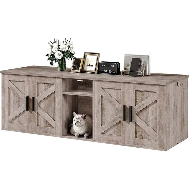 hoobro-pet-furniture-meuble-liti-re-greige-double-2-chats image 1