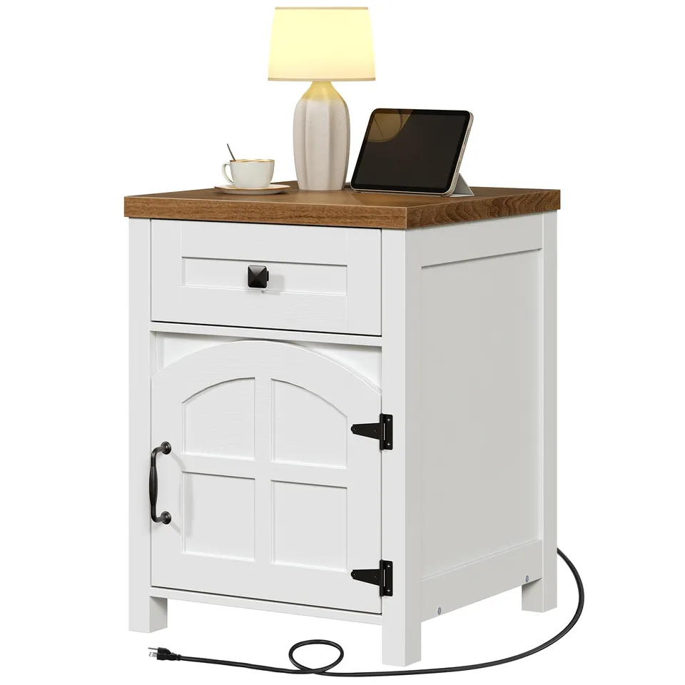 hoobro-table-de-chevet-blanche-tiroir-avec-prise-usb image 1