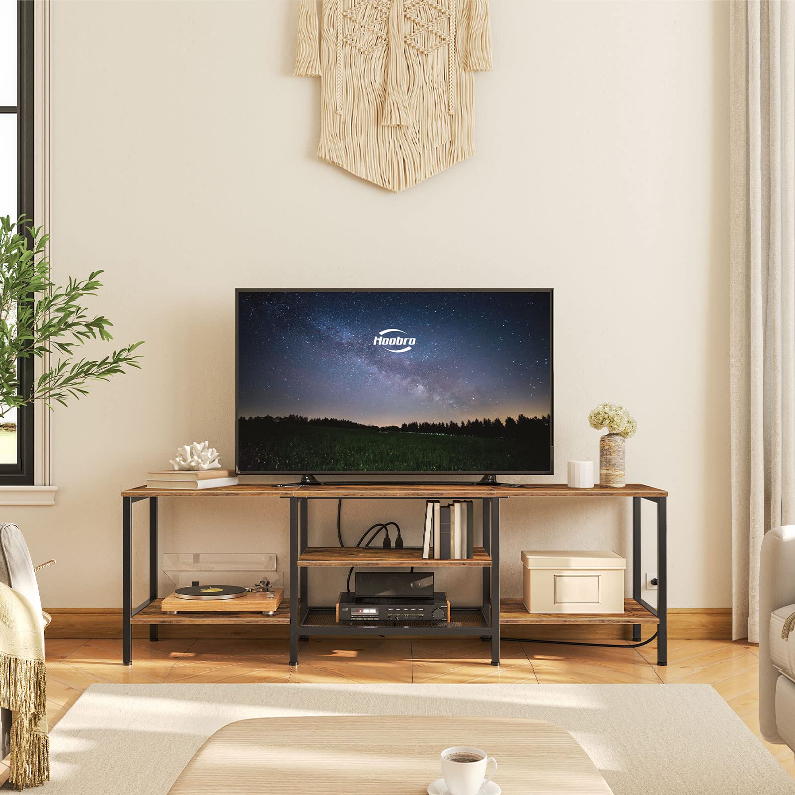 hoobro-bf80ds01-meuble-tv-marron-75-pouces-prises image 7