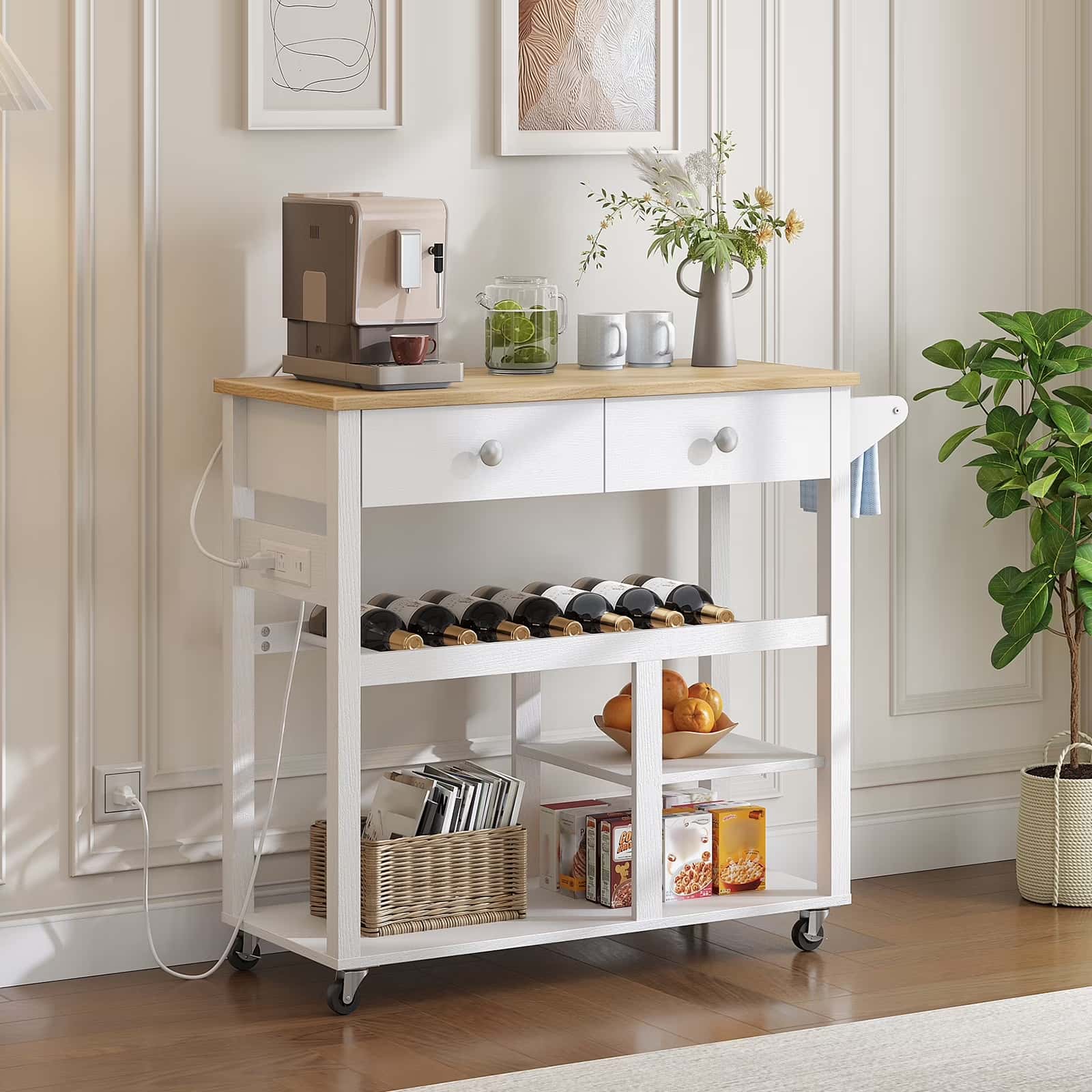 hoobro-kitchen-furniture-lot-cuisine-blanc-roulettes-avec-tiroirs image 7