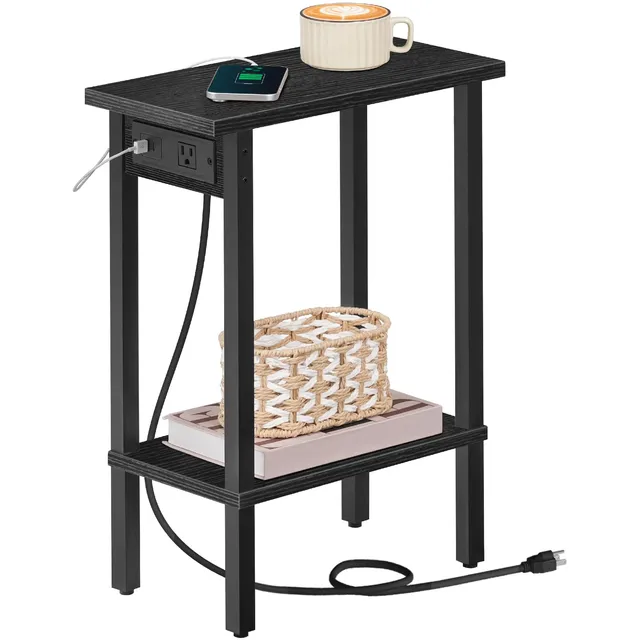 hoobro-side-tables-bout-de-canap-noir-usb-troit-2-niches image 1