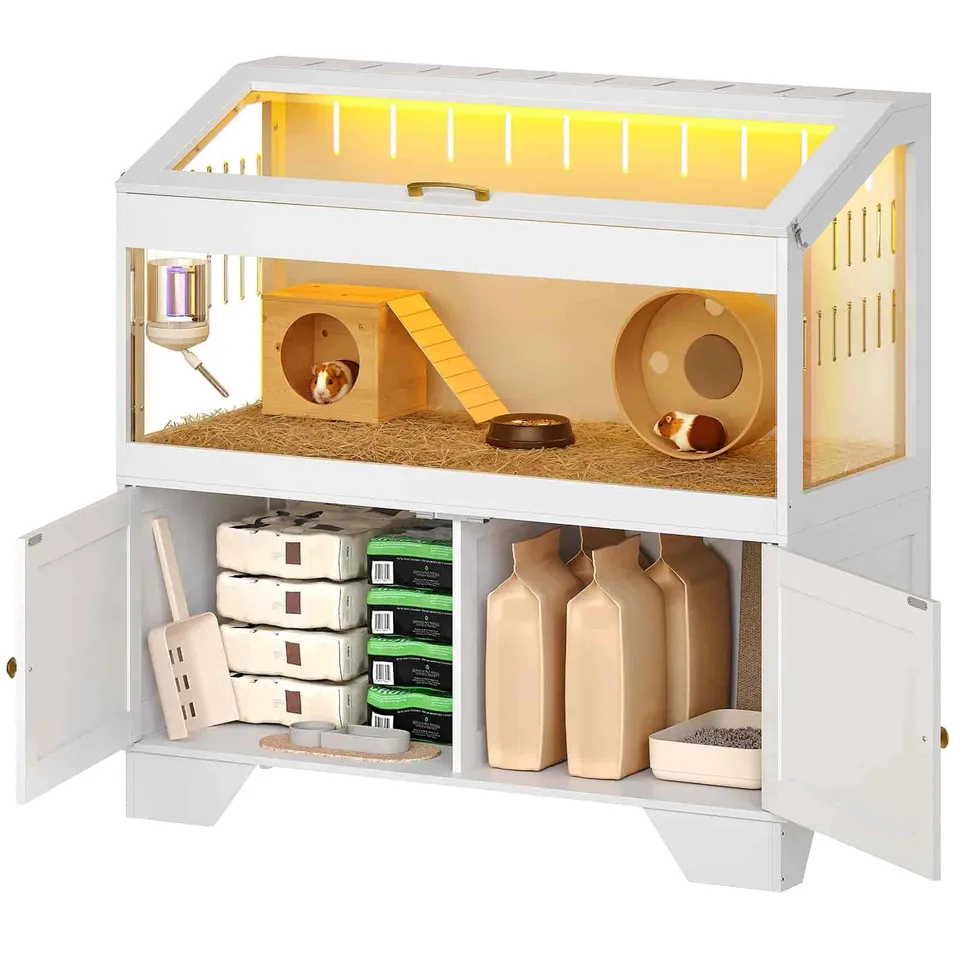 hoobro-cage-hamster-acrylique-grande-blanche-led-rangement image 1