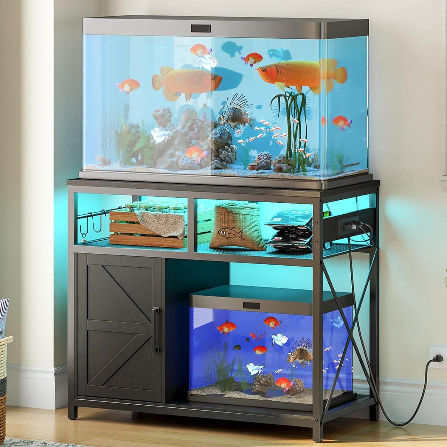 hoobro-fish-tank-stands-meuble-aquarium-40-50-gallons-noir-led image 5